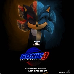 Size: 1280x1280 | Tagged: safe, artist:lorenzofrederi9, shadow the hedgehog, sonic the hedgehog, sonic the hedgehog 3 (film), 2024, duo, eyes closed, lineless, movie poster