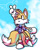 Size: 1193x1500 | Tagged: safe, artist:eyrri, miles "tails" prower, sonic adventure, 2017, abstract background, clouds, cute, looking up, one eye closed, rhythm badge, signature, smile, standing on one leg, tailabetes, v sign
