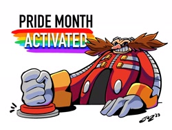 Size: 2048x1536 | Tagged: safe, artist:jovialnightz, robotnik, human, 2024, button, english text, featured image, pride, signature, simple background, solo, white background