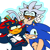 Size: 2000x2000 | Tagged: safe, artist:trashcreatyre, shadow the hedgehog, silver the hedgehog, sonic the hedgehog, agender, arms folded, dark skin, double v sign, eyes closed, flying, genderfluid, nonbinary, psychokinesis, selfie, simple background, smile, tan skin, top surgery scars, trans male, transgender, trio, white background, wink