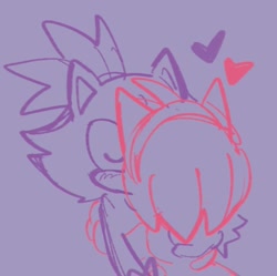 Size: 702x698 | Tagged: safe, artist:goatfrien, amy rose, blaze the cat, cat, hedgehog, 2024, amy x blaze, cute, female, females only, hearts, kiss, lesbian, line art, shipping