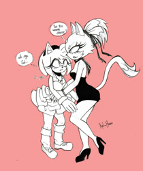 Size: 900x1072 | Tagged: safe, artist:yamimana, amy rose, blaze the cat, cat, hedgehog, 2017, amy x blaze, cute, english text, female, females only, lesbian, line art, shipping, speech bubble