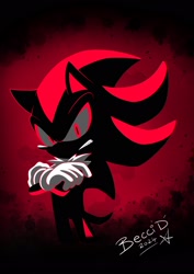 Size: 1448x2048 | Tagged: safe, artist:becci_d_artist, shadow the hedgehog, 2024, arms folded, clenched teeth, frown, looking at viewer, signature, solo, standing