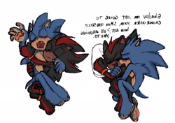 Size: 2048x1443 | Tagged: safe, artist:ghb_111, shadow the hedgehog, sonic the hedgehog, 2024, 3 toes, barefoot, cute, duo, eyes closed, foot fetish, gay, gloves off, holding each other, paws, shadow x sonic, shipping, simple background, sleeping, snuggling, three toes, top surgery scars, trans male, transgender, white background