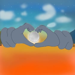 Size: 1378x1378 | Tagged: safe, artist:damngaia, miles "tails" prower, sonic the hedgehog, 2022, clouds, duo, gay, gradient background, heart hands, moon, offscreen character, shipping, sonic x tails, star (sky)