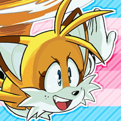 Size: 400x400 | Tagged: safe, artist:buddystim, miles "tails" prower, edit, icon, pride, pride flag background, solo, trans female, transfem pride, transfeminine, transgender