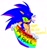Size: 1170x1246 | Tagged: dead source, safe, artist:bluujays_, sonic the hedgehog, 2024, english text, gay pride, green sclera, holding something, mouth open, pride, simple background, smile, solo, top surgery scars, trans male, trans pride, transgender, white background, wink