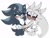 Size: 1250x961 | Tagged: safe, artist:oatmeals_, mephiles the dark, silver the hedgehog, 2024, beanbrows, blushing, cute, demiromantic pride, demisexual pride, duo, face paint, fluffy, gay, heart, holding each other, looking at them, mephilbetes, mephilver, mlm pride, nonbinary, nonbinary pride, shipping, silvabetes, simple background, smile, white background