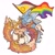 Size: 1832x1832 | Tagged: safe, artist:to_omking, miles "tails" prower, sonic the hedgehog, 2024, arm around shoulders, aro ace pride, aromantic, asexual, duo, flag, holding something, lidded eyes, looking at them, looking at viewer, one eye closed, pride, pride flag, progress pride, simple background, smile, top surgery scars, trans male, trans pride, transgender, unlabelled, unlabelled pride, white background