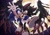 Size: 2048x1441 | Tagged: safe, artist:wiggle_rain, shadow the hedgehog, sonic the hedgehog, sonic x shadow generations, 2024, carrying them, doom shadow, duo, flying, gay, looking at each other, moon, nighttime, outdoors, shadow x sonic, shipping, smile, star (sky), wings