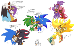 Size: 2048x1271 | Tagged: safe, artist:sonicbooom, amy rose, blaze the cat, jet the hawk, rouge the bat, shadow the hedgehog, silver the hedgehog, sonic the hedgehog, super sonic, wave the swallow, 2024, amy x blaze, english text, gay, group, heart, holding each other, jet x sonic, leaning on them, lesbian, pride, shadow x sonic, shipping, simple background, smile, sonilver, sparkles, super form, super silver, wavouge, white background