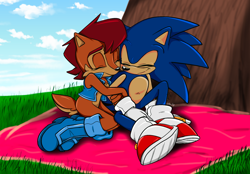 Size: 1072x745 | Tagged: safe, artist:ultrixcrow, sally acorn, sonic the hedgehog, sally x sonic, shipping, straight