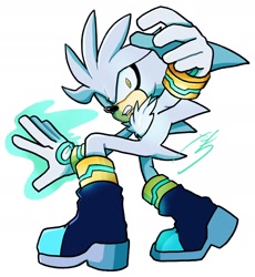 Size: 1642x1787 | Tagged: safe, artist:_sachi310_, silver the hedgehog, 2024, clenched teeth, looking at viewer, posing, shrunken pupils, simple background, solo, white background