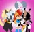 Size: 2048x1898 | Tagged: safe, artist:fanartist2020, artist:fartist2020, nicole the hololynx, sally acorn, tangle the lemur, whisper the wolf, chipmunk, lemur, wolf, 2024, blushing, eyes closed, female, gradient background, group, heart, heart tail, hololynx, kiss, lesbian, lidded eyes, looking at each other, nicole x sally, pride, quartet, shipping, standing, tangle x whisper, wagging tail