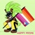 Size: 1024x1024 | Tagged: dead source, safe, artist:platypusenjoyer96, surge the tenrec, crouching, english text, flag, green background, holding something, lesbian, lesbian pride, looking at viewer, paws, polyamorous, polyamorous pride, pride, pride flag, simple background, smile, solo