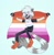 Size: 689x708 | Tagged: safe, artist:aestheticraven16, tangle the lemur, blue background, holding something, lesbian, lesbian pride, looking ahead, looking offscreen, mouth open, pride, pride flag, simple background, smile, solo, trans female, trans girl tangle, trans pride, transgender