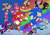 Size: 2048x1433 | Tagged: safe, artist:redrobber13, amy rose, blaze the cat, espio the chameleon, knuckles the echidna, miles "tails" prower, rouge the bat, silver the hedgehog, sonic the hedgehog, tangle the lemur, whisper the wolf, abstract background, aromantic, aromantic pride, asexual, asexual pride, bisexual, bisexual pride, clouds, face paint, flying, gay pride, genderfluid, genderfluid pride, group, lesbian, lesbian pride, mid-air, nonbinary, nonbinary pride, pride, psychokinesis, rainbow, redraw, signature, smile, sparkles, top surgery scars, trans male, trans pride, transgender
