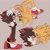 Size: 1241x1240 | Tagged: safe, artist:proj-sh4dow, shadow the hedgehog, sonic the hedgehog, arms folded, beige background, duo, fleetway, fleetway super sonic, flying, frown, gay, hands on another's face, lidded eyes, looking at each other, shadow x sonic, sharp teeth, shipping, simple background, smile, super form, top surgery scars, trans male, transgender, upside down