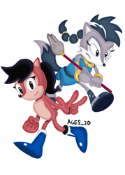 Size: 400x560 | Tagged: safe, artist:ages_2d, lupe the wolf, sally acorn, classic style, duo