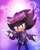 Size: 1400x1750 | Tagged: safe, artist:blazingcato01, shadow the hedgehog, abstract background, alternate outfit, lidded eyes, looking at viewer, reaching towards the viewer, signature, smile, smiling at viewer, solo, sonic forces: speed battle, standing