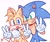 Size: 2048x1706 | Tagged: dead source, safe, artist:cup99mug33992, miles "tails" prower, sonic the hedgehog, 2024, arm around shoulders, blushing, cute, double v sign, duo, looking at viewer, selfie, simple background, smile, standing, v sign, white background