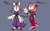 Size: 1928x1200 | Tagged: safe, artist:head---ache, amy rose, blaze the cat, 2024, alternate outfit, alternate universe, amy x blaze, amybetes, au:live and learn (head---ache), blazebetes, character name, cute, duo, english text, grey background, lesbian, older, shipping, simple background, smile, standing, v sign