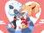 Size: 2048x1557 | Tagged: safe, artist:amipiyoart, artist:star-vanguard, tangle the lemur, whisper the wolf, abstract background, alternate outfit, christmas outfit, duo, eyes closed, hands on another's face, heart, kiss, lesbian, redraw, shipping, signature, standing, tangle x whisper