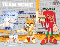 Size: 1350x1080 | Tagged: safe, artist:puro134, knuckles the echidna, miles "tails" prower, sonic the hedgehog, alternate universe, stretching, team sonic