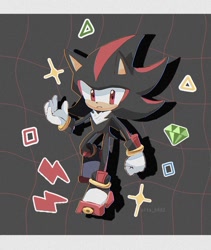 Size: 768x909 | Tagged: safe, artist:pita_b882, shadow the hedgehog, 2024, chaos emerald, grey background, shadow (lighting), solo