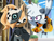 Size: 500x375 | Tagged: source needed, safe, artist:y-firestar, tangle the lemur, whisper the wolf, city, daytime, duo, eyes closed, fake screenshot, hanging, looking ahead, looking offscreen, mouth open, one fang, outdoors, show accurate, smile, sonic x style, standing, style emulation