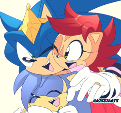 Size: 1236x1158 | Tagged: safe, artist:artsriszi, manik acorn, sonia the hedgehog, sonic the hedgehog