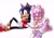 Size: 2048x1434 | Tagged: safe, artist:chaodaycare, oc, oc:camellia the cat, oc:stellar the hedgehog, cat, hedgehog, 2024, blushing, camilla x stellar, duo, eyes closed, fankid, lesbian, magical lesbian spawn, mouth open, oc x oc, parent:amy, parent:blaze, parent:shadow, parent:sonic, parents:blazamy, parents:sonadow, shipping, simple background, sitting, smile, tail hug, white background