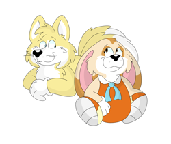 Size: 4522x3823 | Tagged: safe, artist:toonidae, cream the rabbit, miles "tails" prower, chibi, looking at each other