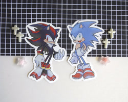 Size: 2500x2000 | Tagged: safe, artist:sainttufa, shadow the hedgehog, sonic the hedgehog, 2023, duo, standing, sticker