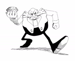 Size: 2000x1625 | Tagged: safe, artist:mellodillo, robotnik, black and white, holding chaos emerald, looking at viewer, solo, this will end in a boss fight, walking