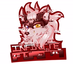 Size: 2048x1796 | Tagged: safe, artist:theepicblueknight, infinite the jackal, 2018, badge, character name, fangs, glitch, heterochromia, outline, simple background, solo, white background