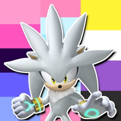 Size: 600x600 | Tagged: safe, artist:mogai-headcanons, silver the hedgehog, 3d, icon, looking at viewer, nonbinary, nonbinary pride, omnisexual, omnisexual pride, outline, pride flag background, solo, transgender, transmasc pride, transmasculine