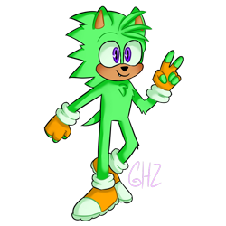 Size: 880x880 | Tagged: safe, artist:doubleboostz, oc, oc:prong the porcupine, porcupine, 2020, arm fluff, chest fluff, clenched fist, cute, fingerless gloves, green fur, heart eyes, leg fluff, looking offscreen, oc only, ocbetes, one fang, purple eyes, signature, simple background, smile, solo, standing, transparent background, yellow gloves, yellow shoes