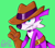 Size: 600x530 | Tagged: safe, artist:doubleboostz, nack the weasel, weasel, 2020, green fur, looking offscreen, looking up, male, one fang, pointing, signature, simple background, solo