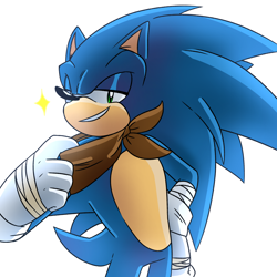 Size: 3072x3072 | Tagged: safe, artist:isabellaexpertartist, sonic the hedgehog, 2024, clenched teeth, hand on hip, lidded eyes, simple background, smile, solo, sonic boom (tv), standing, star (symbol), white background