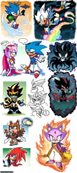 Size: 868x1932 | Tagged: safe, artist:waniramirez, amy rose, blaze the cat, ixis naugus, knuckles the echidna, mephiles the dark, shadow the hedgehog, shard the metal, sonic the hedgehog, sticks the badger, au:sonic skyline, ..., alternate universe, chaos emerald, group, hyper form, hyper sonic, speech bubble