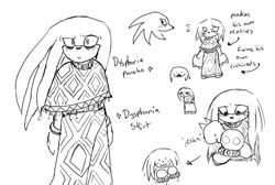 Size: 2048x1380 | Tagged: safe, artist:darkanigans, knuckles the echidna, alternate outfit, clothes, dark bags under eyes, english text, frown, gender dysphoria, line art, poncho, robe, simple background, solo, trans male, transgender, white background