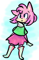 Size: 833x1280 | Tagged: safe, artist:nulled-artique-blog, amy rose, alternate universe, amybetes, cute, looking offscreen, smile, solo