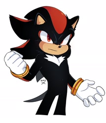 Size: 1536x1789 | Tagged: safe, artist:aubie_x, shadow the hedgehog, sonic the hedgehog 3 (film), 2024, clenched fist, frown, looking at viewer, signature, simple background, solo, standing, white background