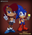 Size: 2100x2245 | Tagged: safe, artist:kitarehamakura, sally acorn, sonic the hedgehog, character name, duo, gradient background, role swap