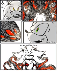 Size: 1638x2048 | Tagged: safe, artist:kyuxhtsyu, shadow the hedgehog, sonic the hedgehog, sonic x shadow generations, comic, doom shadow, duo, smile
