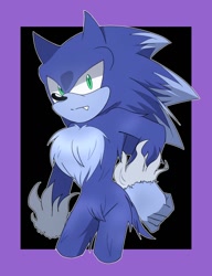 Size: 1000x1300 | Tagged: safe, artist:sakana_wo_kuu, sonic the hedgehog, 2024, black background, border, purple border, simple background, solo, sonic the werehog, standing, werehog