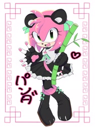 Size: 1536x2048 | Tagged: safe, artist:makochi_n, amy rose, bamboo, panda costume, solo, sonic forces: speed battle