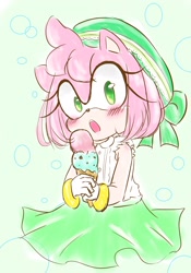 Size: 1430x2048 | Tagged: safe, artist:corgi_pumep, amy rose, 2024, alternate outfit, food, ice cream, solo