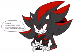 Size: 1900x1364 | Tagged: safe, artist:si9bb, shadow the hedgehog, duo, english text, korean text, self paradox, simple background, sonic & friends, white background